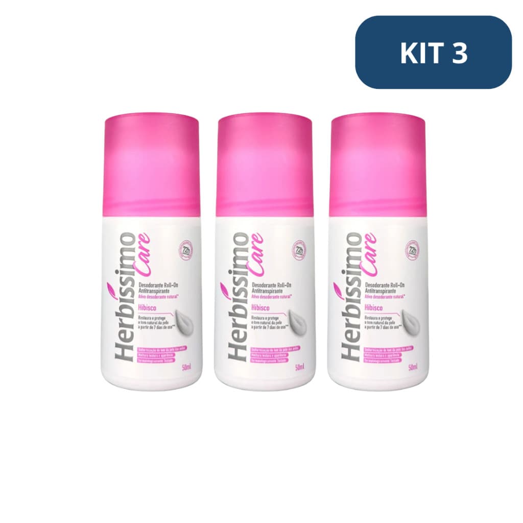 Kit 3 Desodorante Roll on Herbíssimo Care Hibisco 50ml