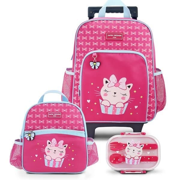 Conjunto Mochila com Rodinhas e Lancheira Térmica com Pote p/ Lanche - Jacki Design