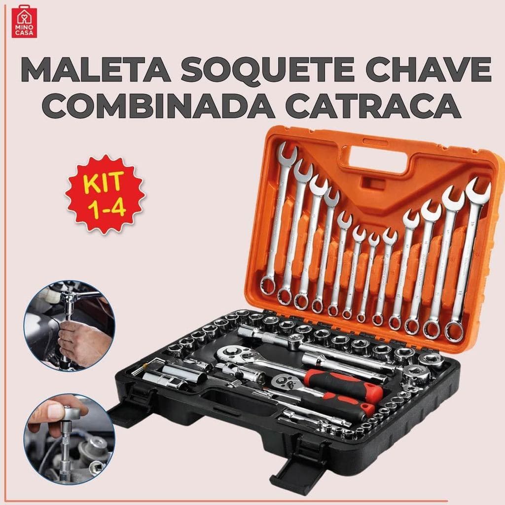 Maleta Soquete Chave Combinada Catraca Alta Durabilidade de Aço com Maleta Organizadora