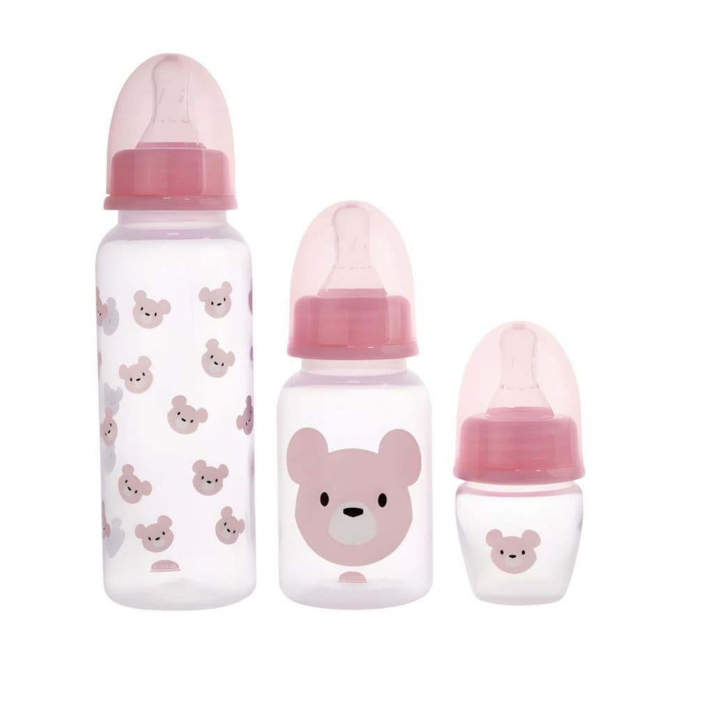 KIT 3 MAMADEIRAS ROSA ANTICOLICA TRANSPARENTE INFANTIL MENINA 40 150 250 ML
