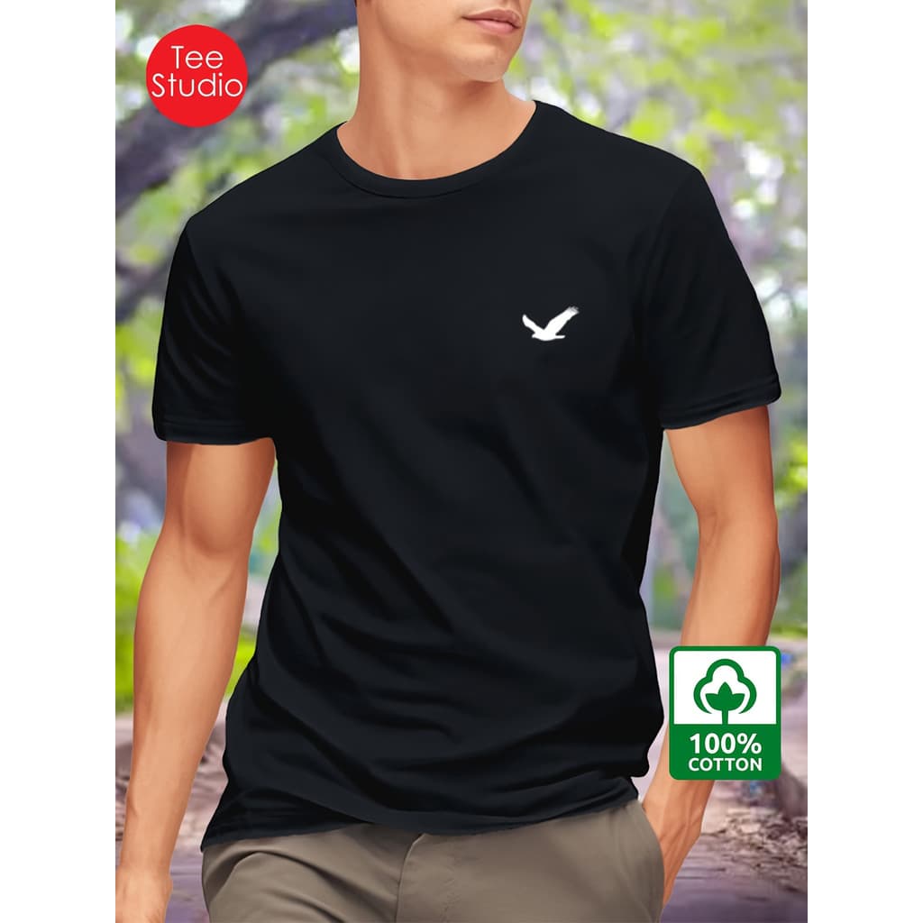 Camiseta Masculina 100% Algodão 180g Estampa Pássaros Gola Redonda Manga Curta PB Visual Minimal Respirável