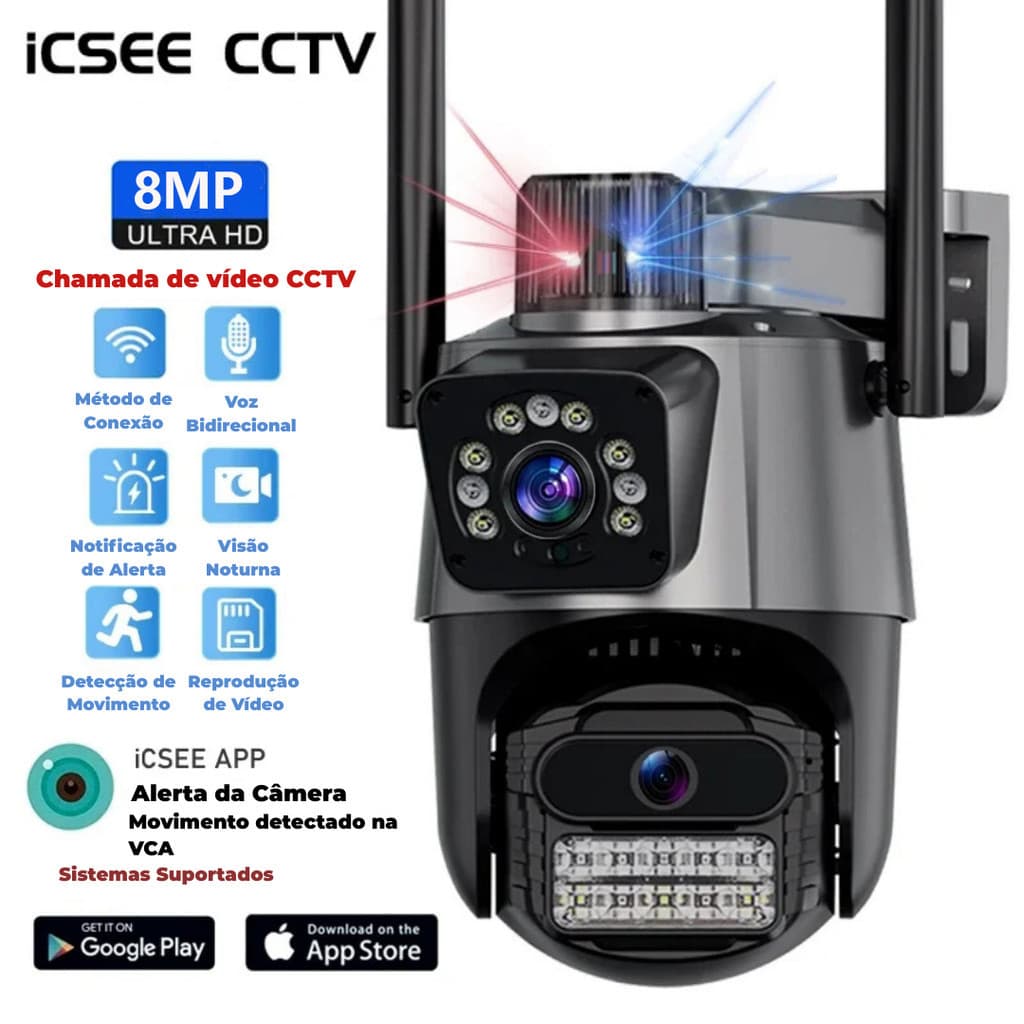 JL PROTEC 4K 8MP Câmera de Segurança 2 Lentes Com Audio e Microfone Câmera 360 Graus Wifi
