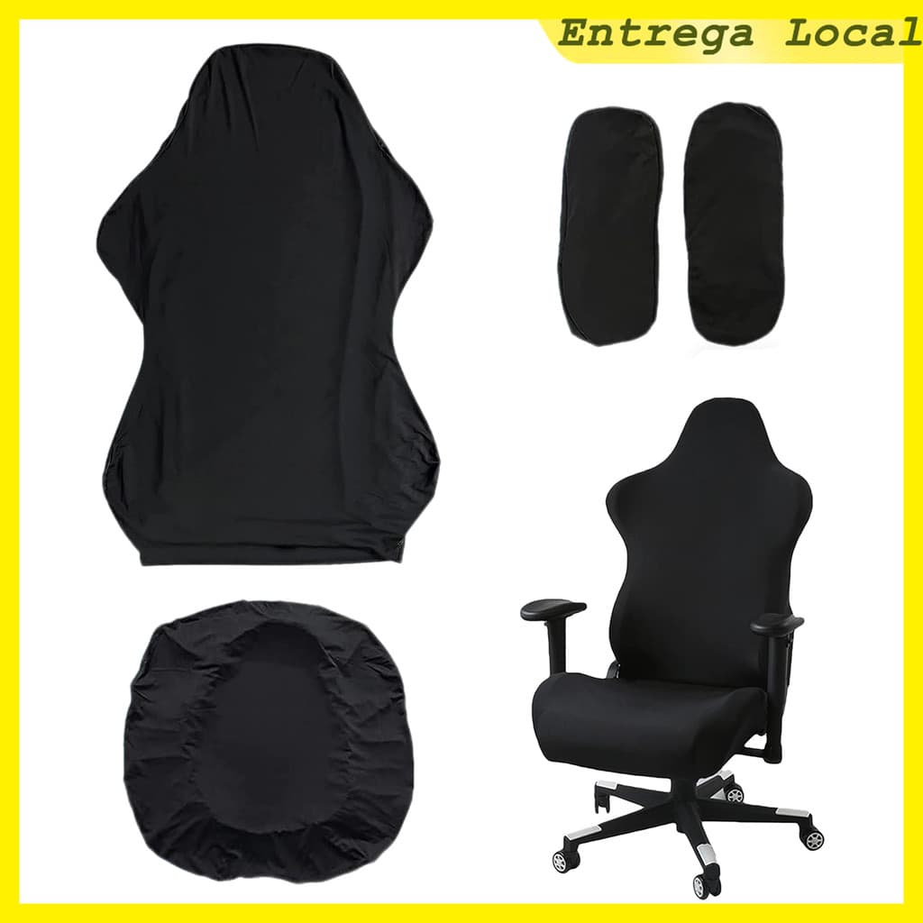 Kit protetor para cadeira gamer elástico preto 4 peças, capas para braços, encosto e assento, capa anti poeira para