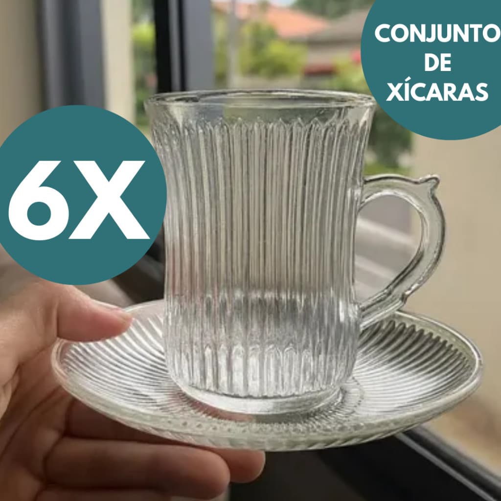 Jogo de Xícaras para Café e Chá Dumiat 150ml – Conjunto com 6 Xícaras e 6 Pires de Vidro Transparente