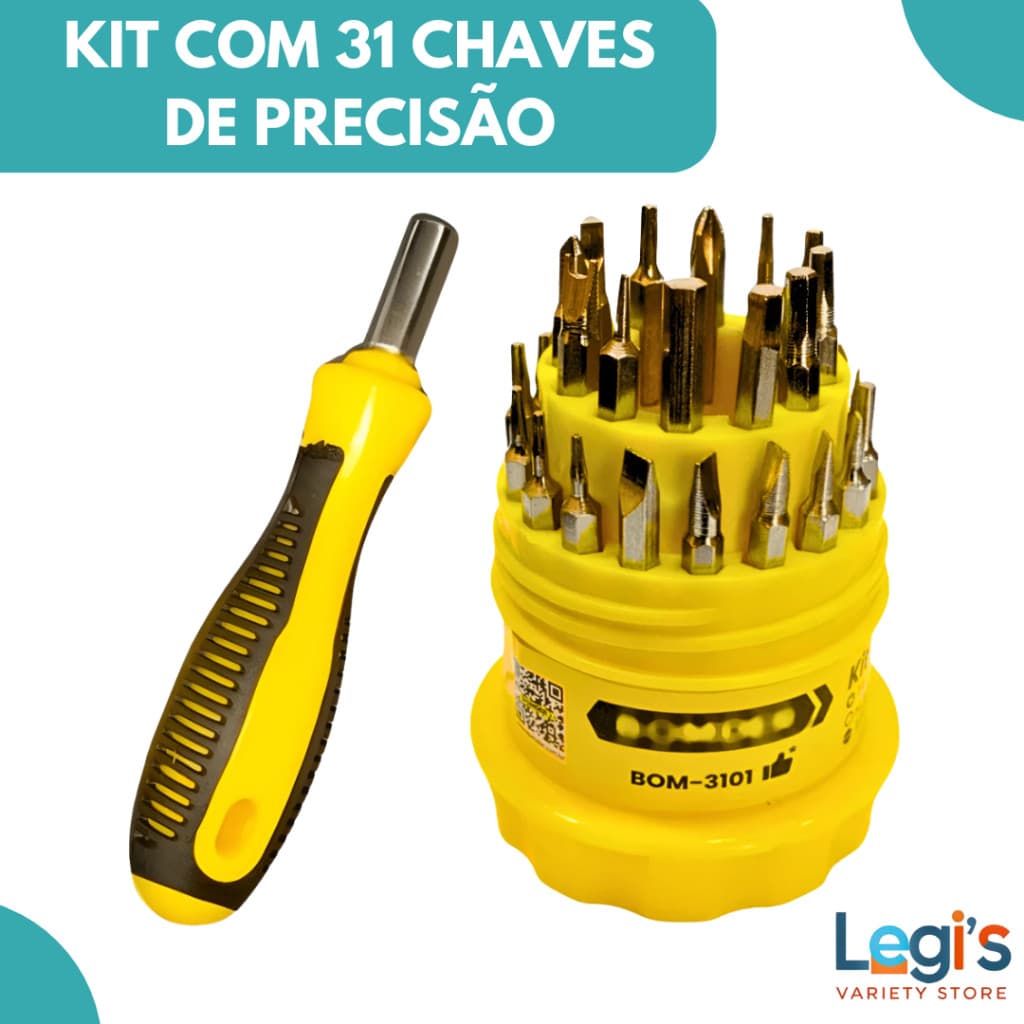 kit Jogo de Chaves de Precisão 31 Peças Bomvink – Compacto e Portátil para Manutenção e Reparos
