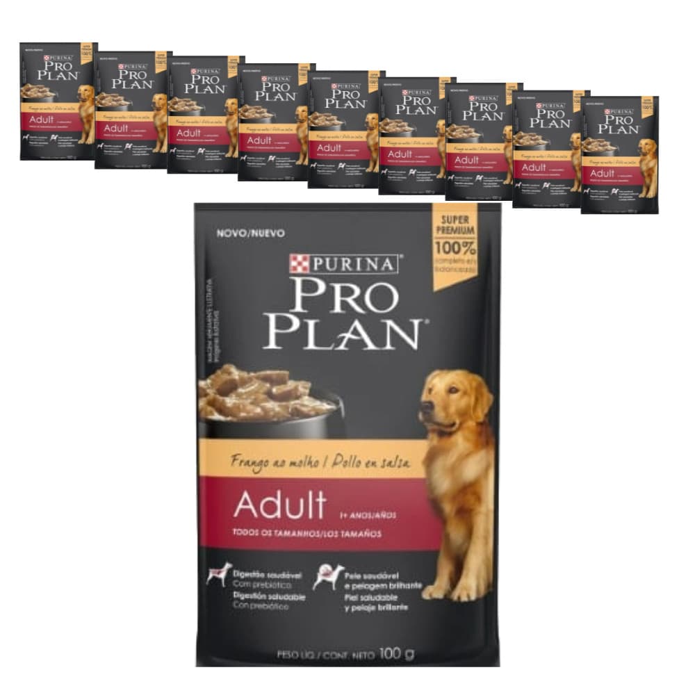 Ração Nestle Úmida Sache Pro Plan Adultos Frango - 100g - KIT 10 unids.
