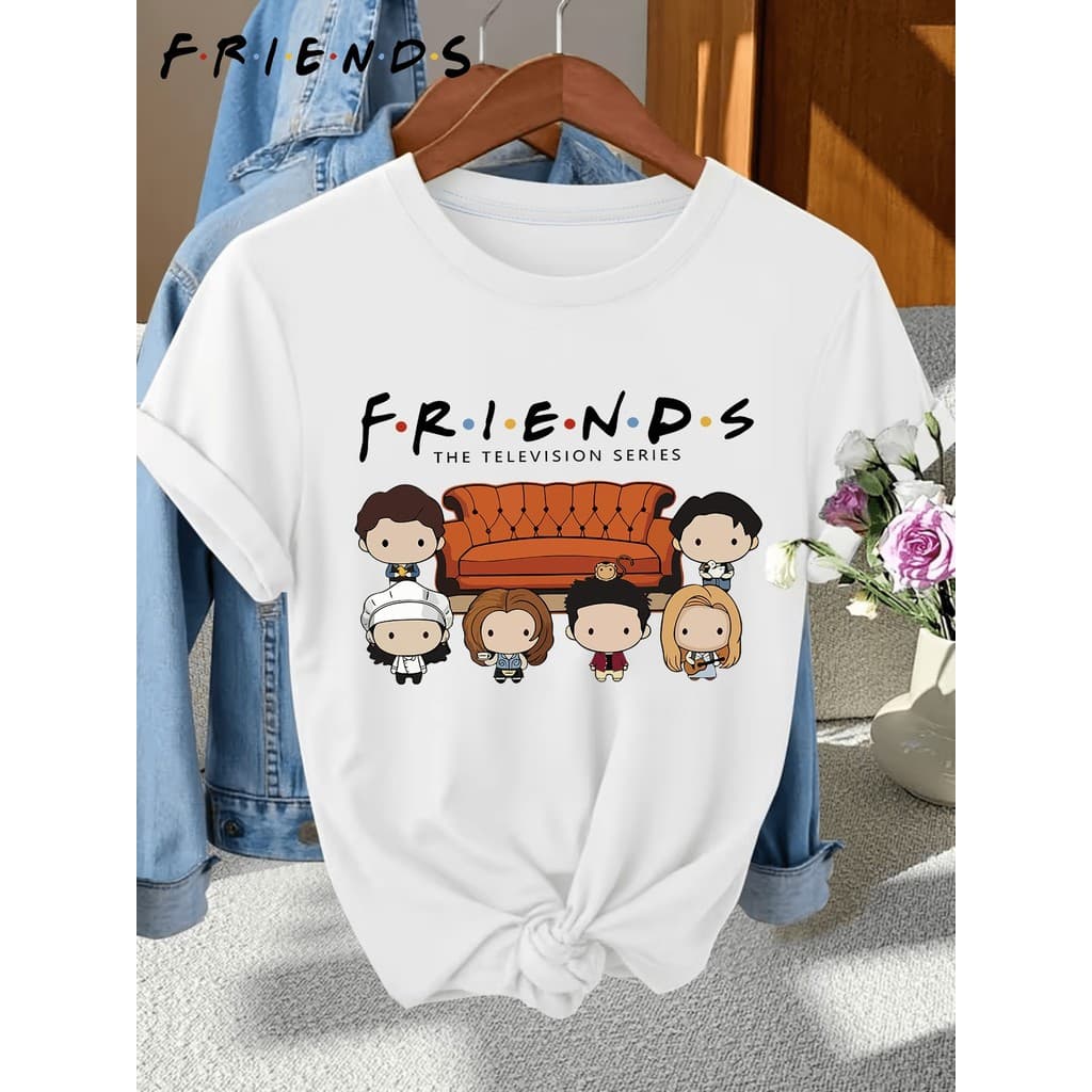 Camiseta Feminina Série de TV Friends T-Shirt Feminina Casual de Verão e Outono, Camiseta 100% Feminina, Moda
