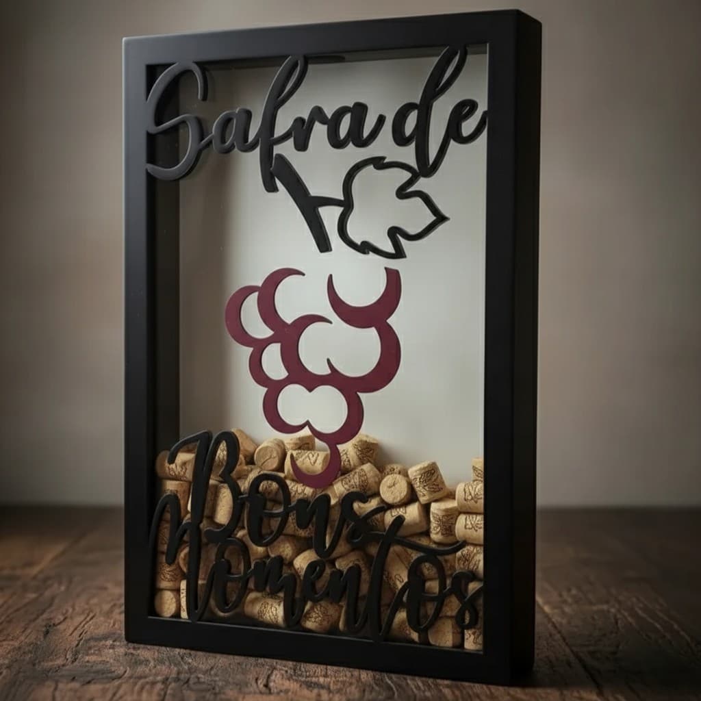 Porta Rolhas Luxo - Safra de Bons Momentos - Capacidade 100 Rolhas Quadro Decorativo para sala