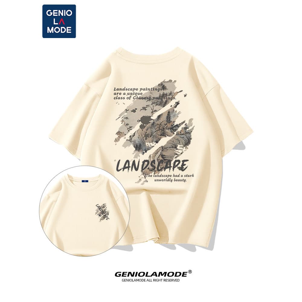 Geniolamode geniolamode nacional na moda Retro camiseta masculina de manga curta verão novo chinês solto Casual meia man