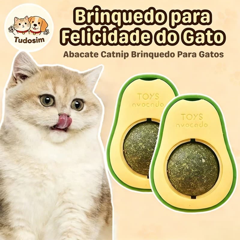 Brinquedo Pet de Gato  Abacate Catnip Ball Erva Natural Interativocom com Adesivo Gruda Parede Estímulo Diversão