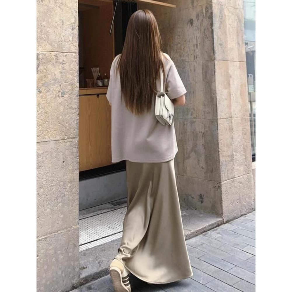 High-End acetato cetim Fishtail saia feminina 2026 novo estilo verão comprimento médio cintura alta Drape a linha saia