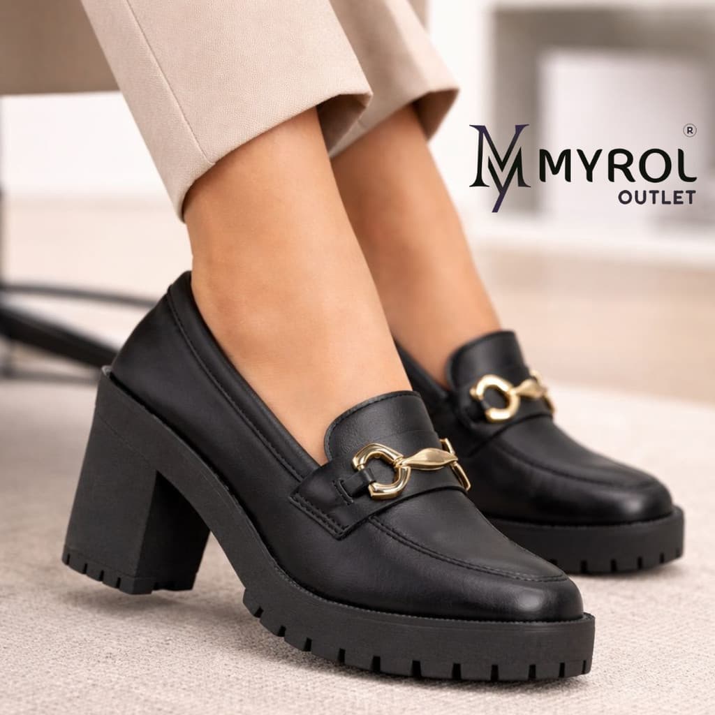 Sapato Salto Médio Mocassim Tratorado Slip On Bridão