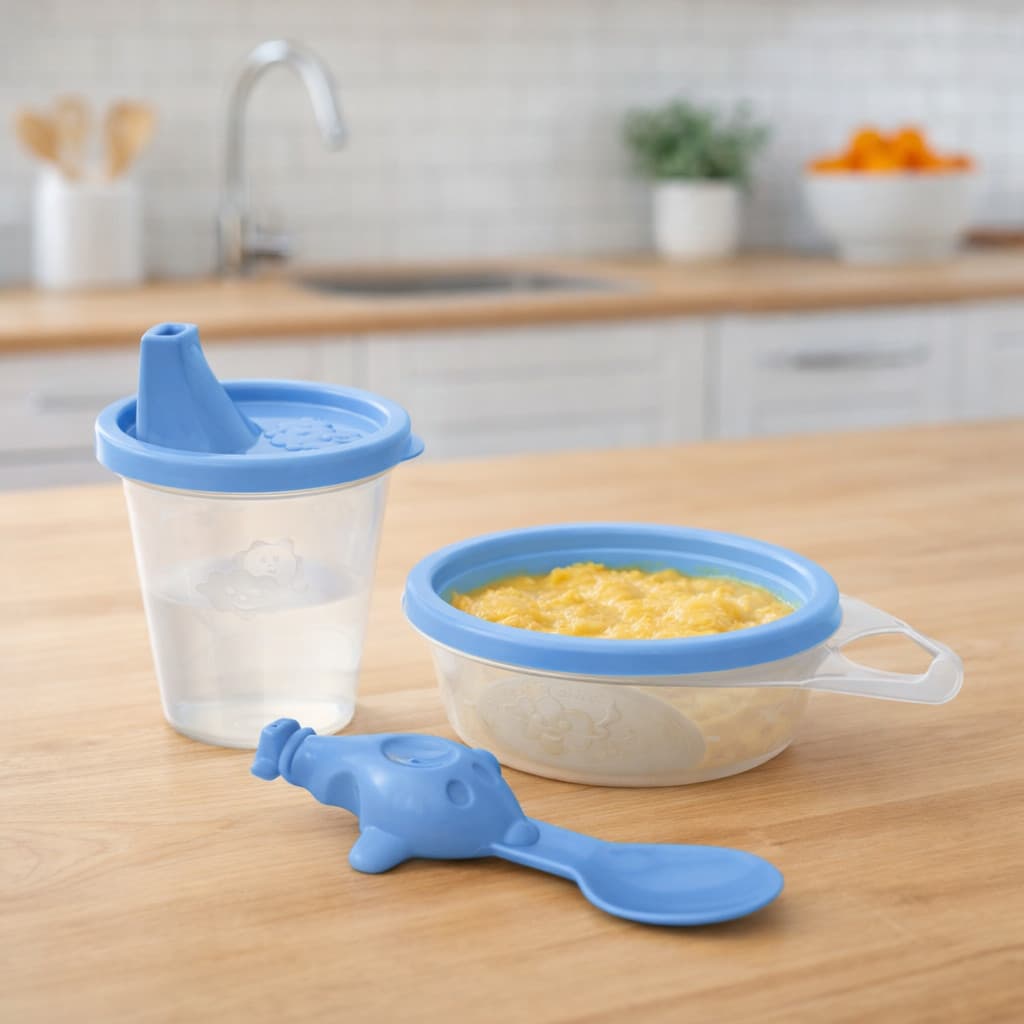 Kit Refeição Infantil Completo para Bebê Copo Tigela com Tampa e Colher