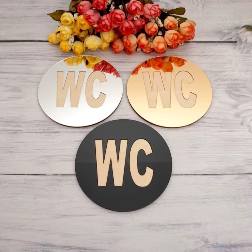 Espelho WC Redondo Acrílico 3D Decorativo – Adesivo Sinal Porta Banheiro Decoração Moderna DIY