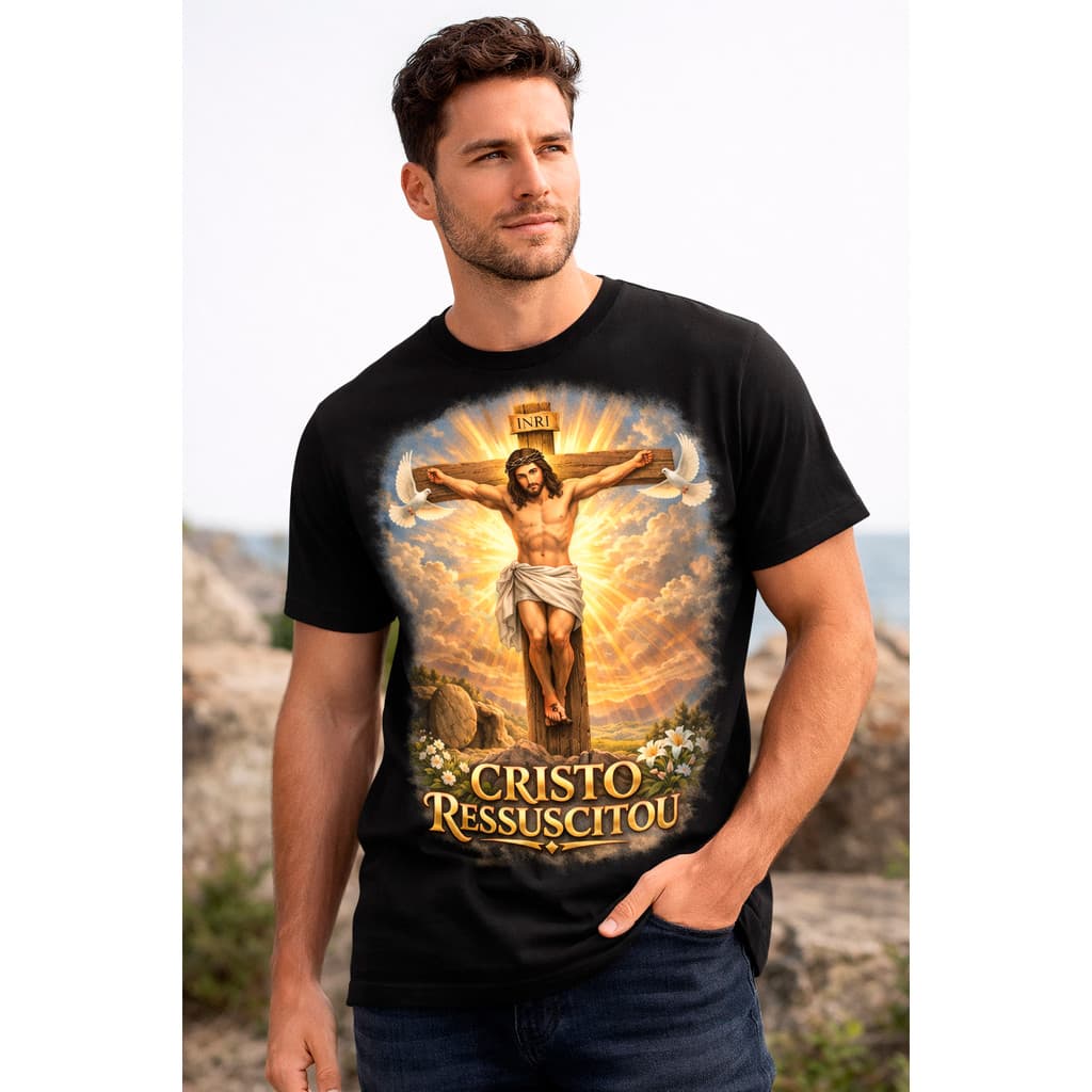 Camisa Jesus Cristo Páscoa Ressuscitou Camiseta Unissex Streetwear Oversized Algodão