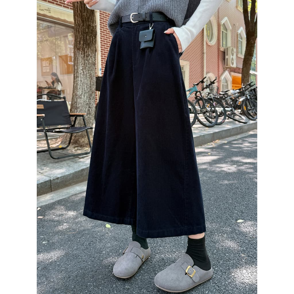 Calças de veludo azul marinho femininas outono inverno High-End em linha reta oito pontos Chenille terno grandes calças