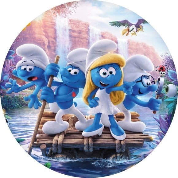 Painel Festa  Smurfs Redondo Tecido Sublimado Decoração 50x50