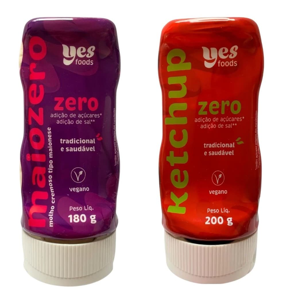 Kit 2x Molhos Zero Yes Foods Mainose Barbecue Ketchup e Mostarda Veganos