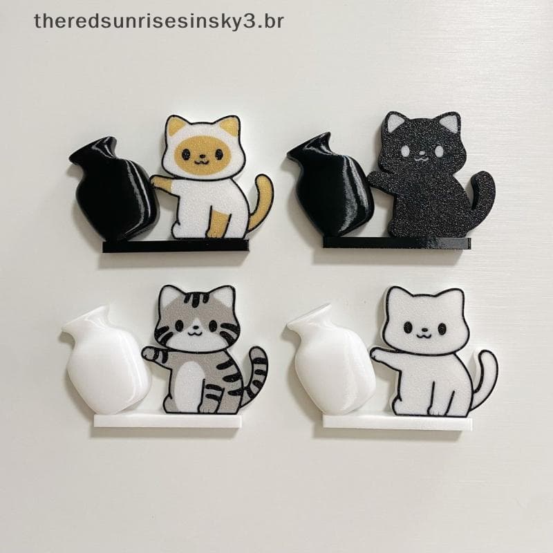 TSBR Gato Empurrando Vaso Ímãs De Geladeira Decoração Para Casa Ímã Bigode Coleção Caixa Memorial De Escritório Em Prese