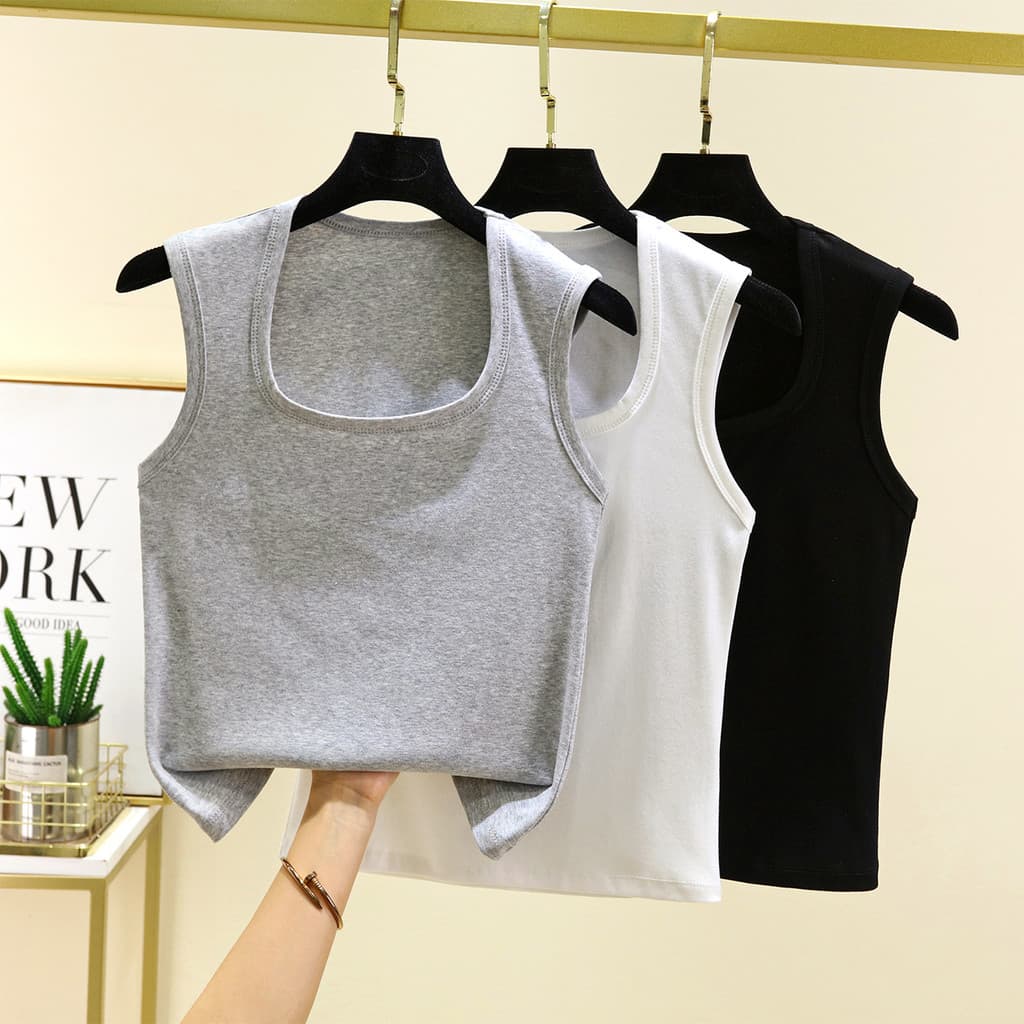 Puro algodão ombro largo pescoço quadrado camisola feminina verão tamanho grande exterior usar solto sem mangas topo fin