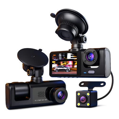 Câmera Veicular DVR Full HD com Tela LCD, Visão Noturna e Câmera de Ré