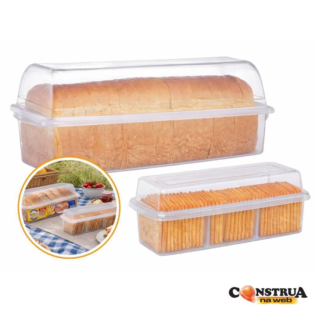 Kit Potes Porta Pão Bolo + Porta Torrada Biscoito Chá Com Tampa