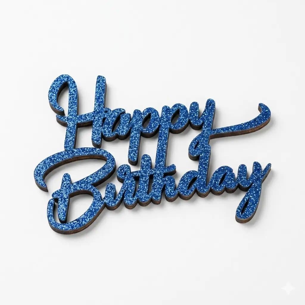 Letreiro Happy Birthday Azul Glitter MDF Decoração Festa Aniversário Enfeite Mesa Luxo Artigos Festa
