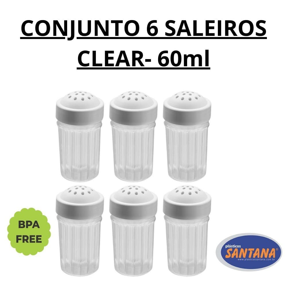 Conjunto Com 6 Saleiros Clear Resistente BPA Free 60 Ml