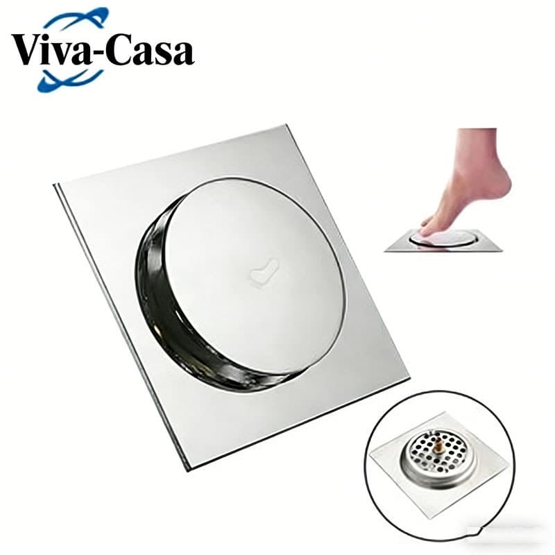 Ralo Click Inteligente 15x15 Inox Quadrado Veda Cheiro Anti-Inseto Para Banheiro e Cozinha Luxo
