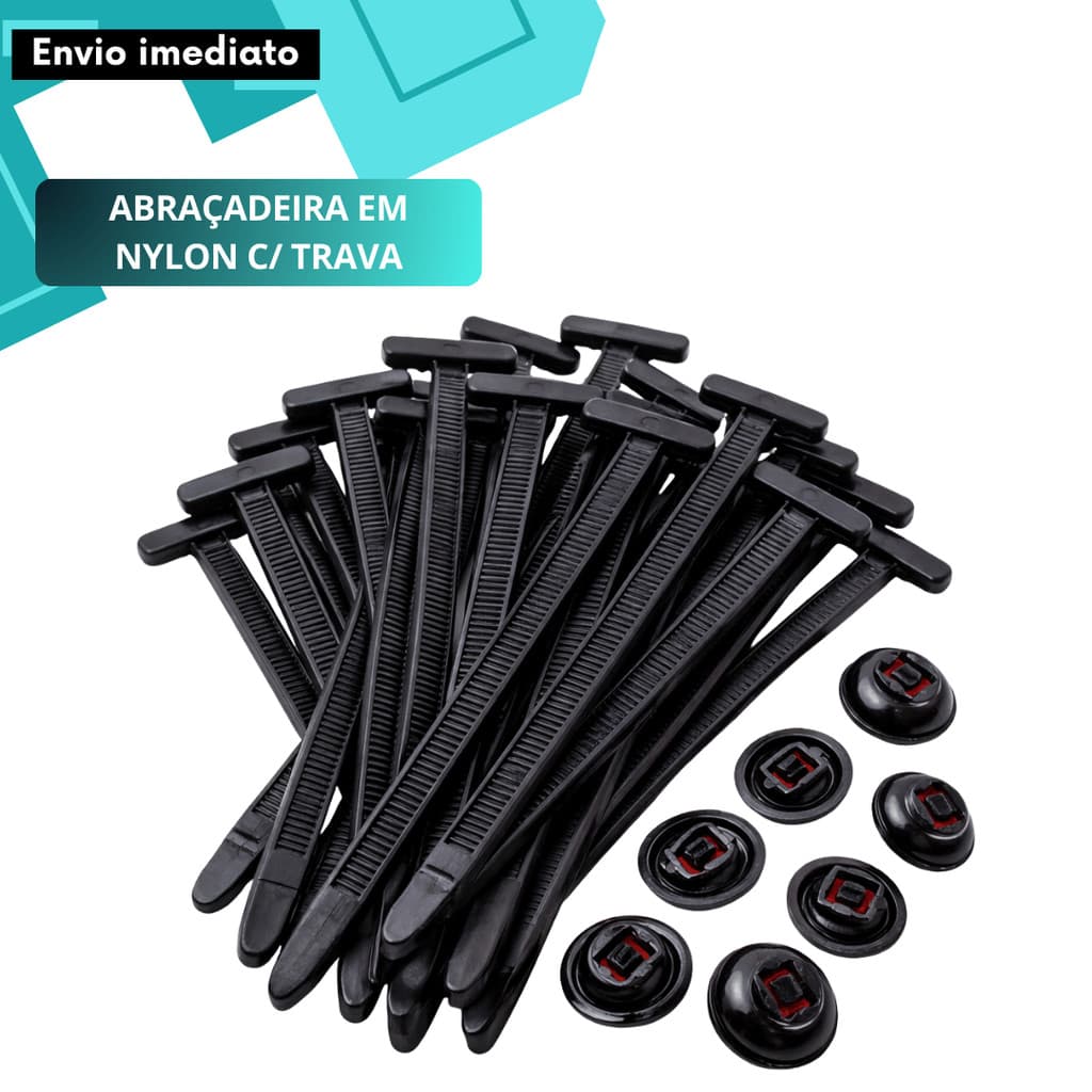 Abraçadeira Com Trava Nylon Preta UV 9cm Travamento Automático Uso Automotivo Uso Geral