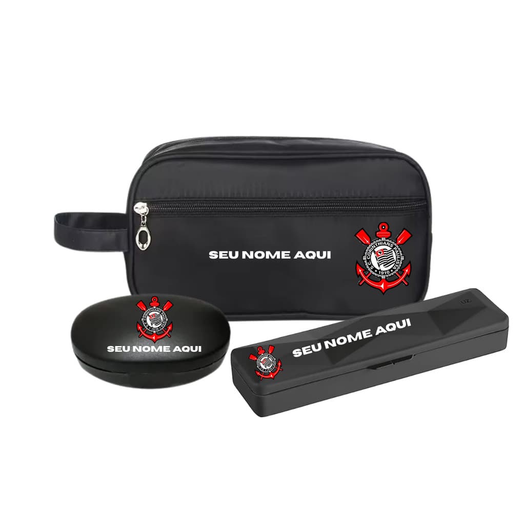 Kit Bolsa Necessaire Porta escova Personalizada Time Nome