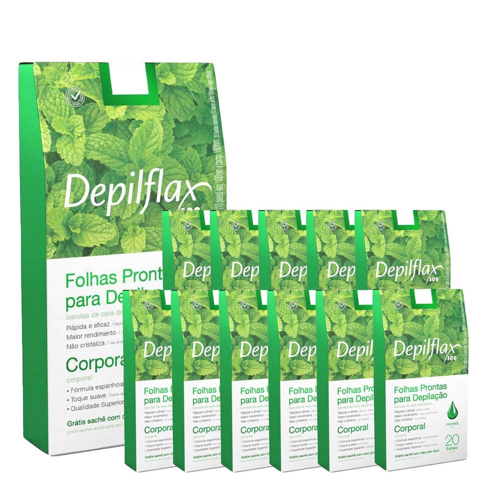 Kit 12 Caixas Folhas Depilatórias Prontas Depilação Corporal Pernas Depilflax Hortelã 20 Unidades