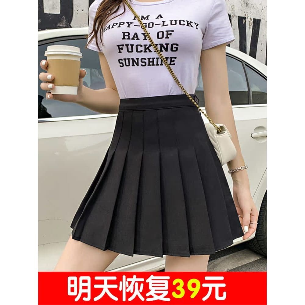 Saia plissada preta feminina verão 2025 novo estilo minissaia cintura alta mais magro olhar a linha Anti-reflexo saia pe