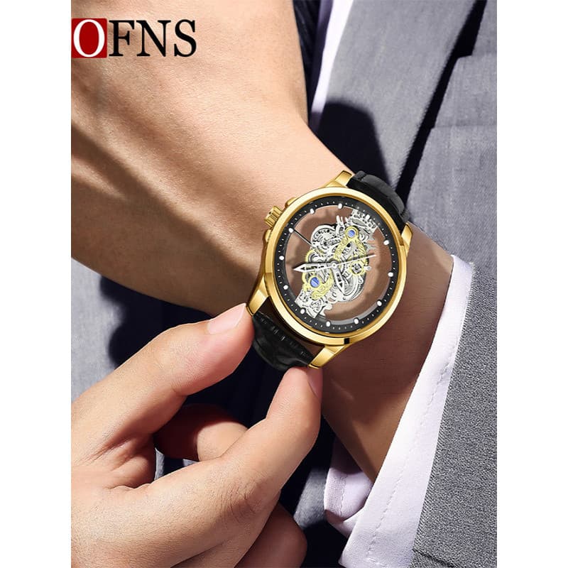 Ovannis transparente oco relógio de quartzo estilo mecânico masculino legal moda relógio de pulso à prova dwaterproof ág