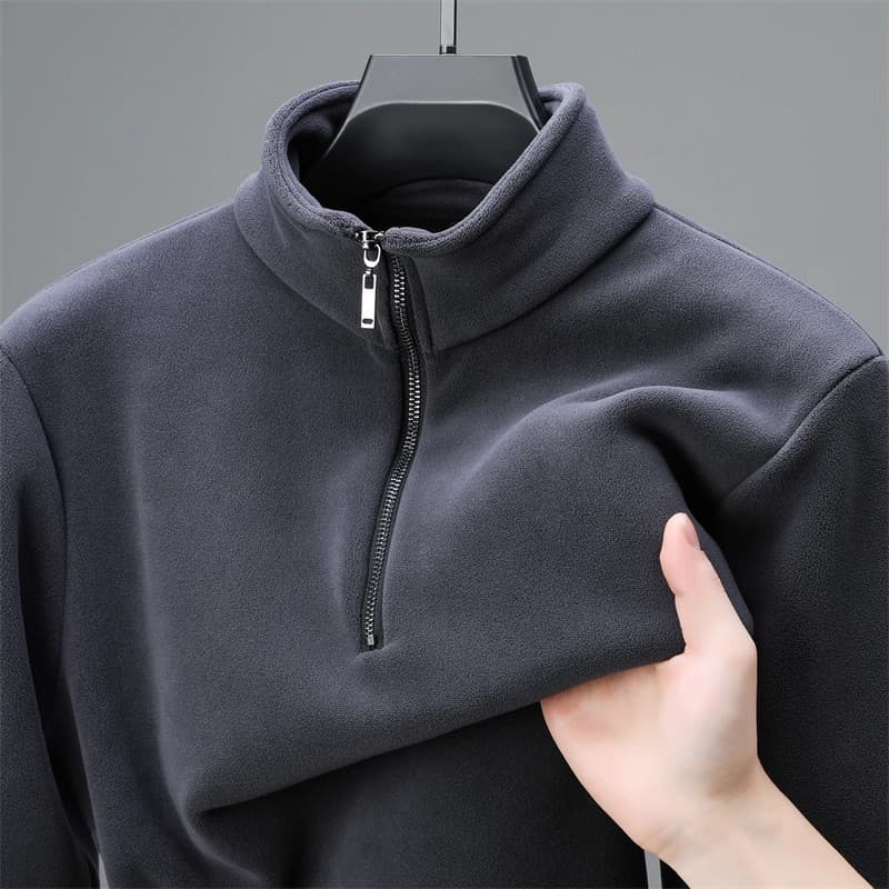 Fleece Fleece Fleece Quente Meia Gola Alta Moletom Masculino Outono Inverno Desgaste de Trabalho Meio Zípe
