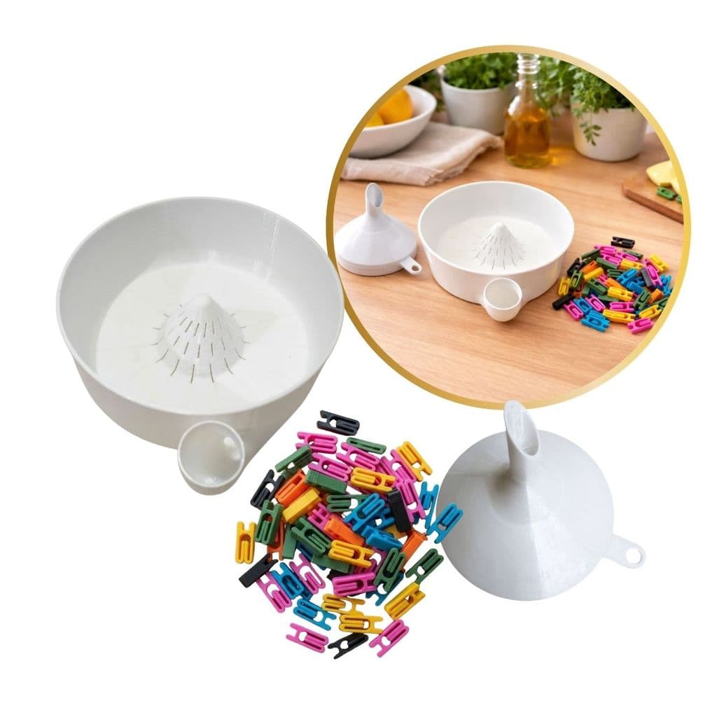 Kit Cozinha Funil + Lavadora de Frutas + Presilhas Prático