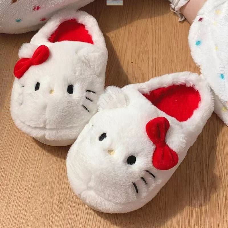 Chinelos de Pelúcia Sanrio Hello Kitty Kawaii, Sapatos Fofos de Inverno para Estudantes, para Meninas 72UU