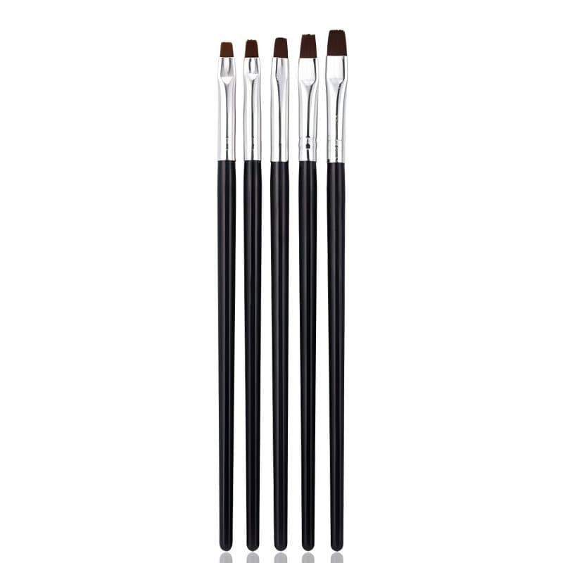 Kit com 5 Pincéis para Unhas Artísticas - Cabo Preto para Gel