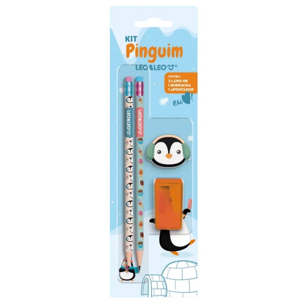 Kit Escolar Pinguim com 4 itens