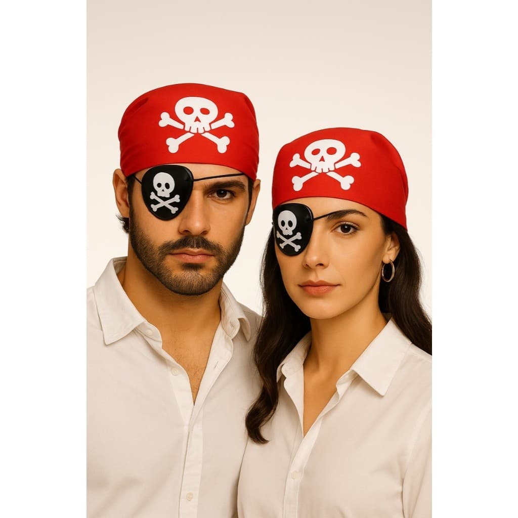 Kit Acessórios Pirata Brinco Tapa Olho Bandana 3 Pçs Halloween Carnaval