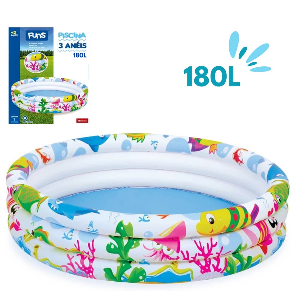 Piscina Infantil Inflável 180L 3 Anéis Redonda Para Água ou Bolinhas