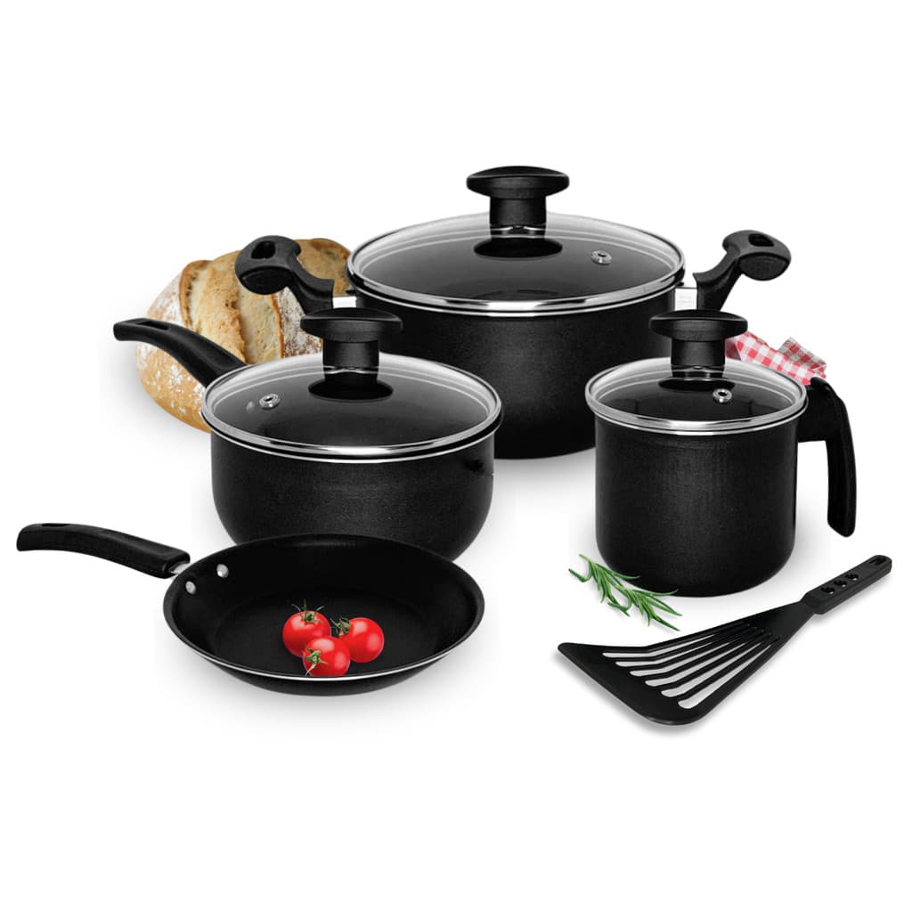 Conjunto De Panelas Antiaderente Kit Caçarola Frigideira Canecão E Tampas Vidro Kit Cozinha Premium