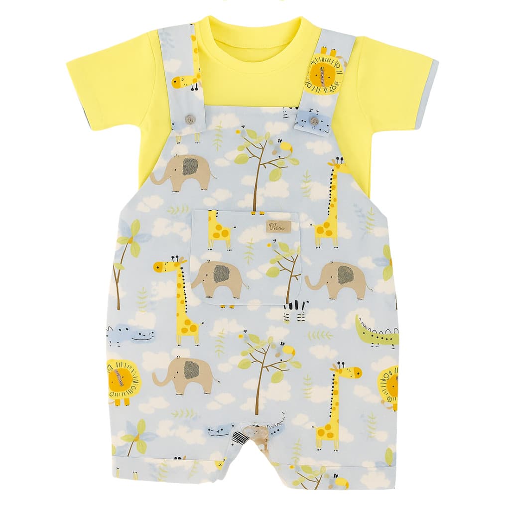 Jardineira Menino Infantil Amarelo Com Camiseta