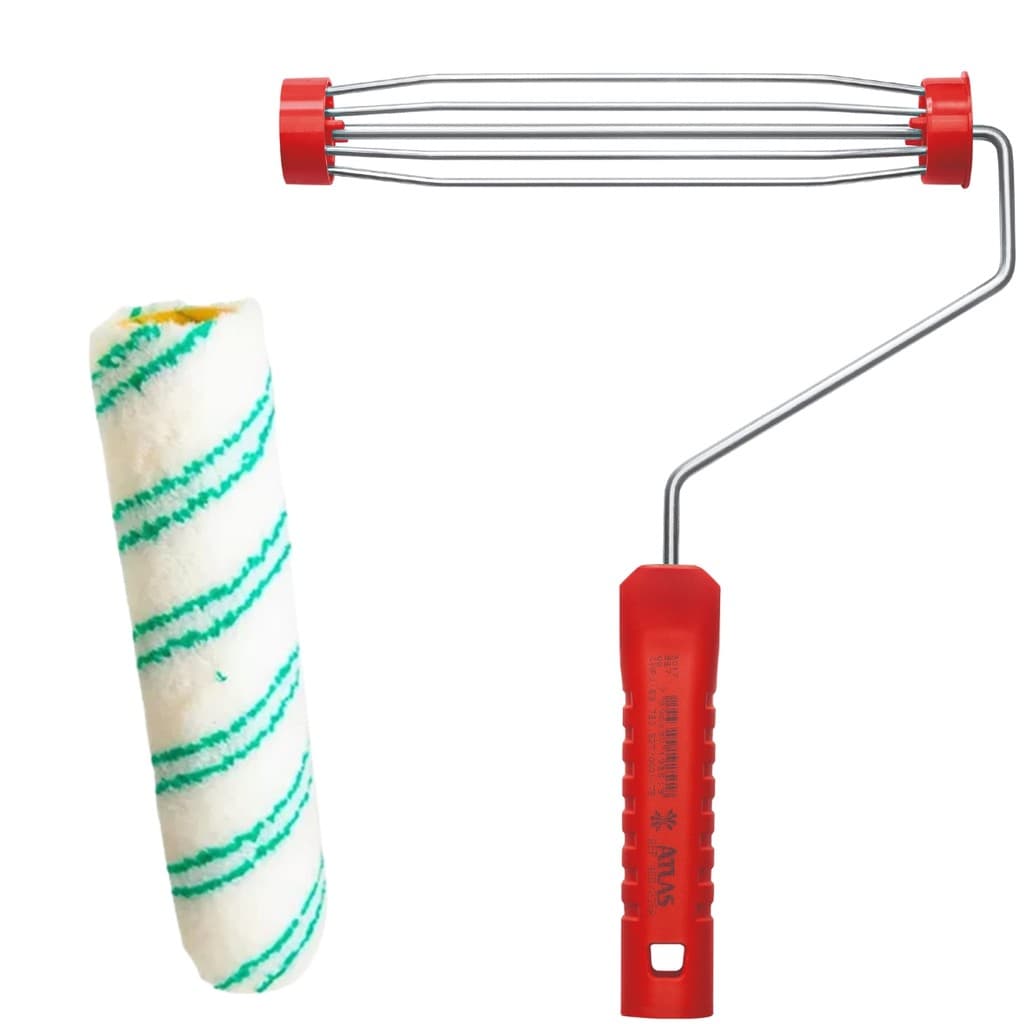 Kit Rolo de Lã Sintética 23cm Poliamida 8mm com Suporte Garfo Gaiola para Rolo de Pintura 23cm Sem Rosca Atlas