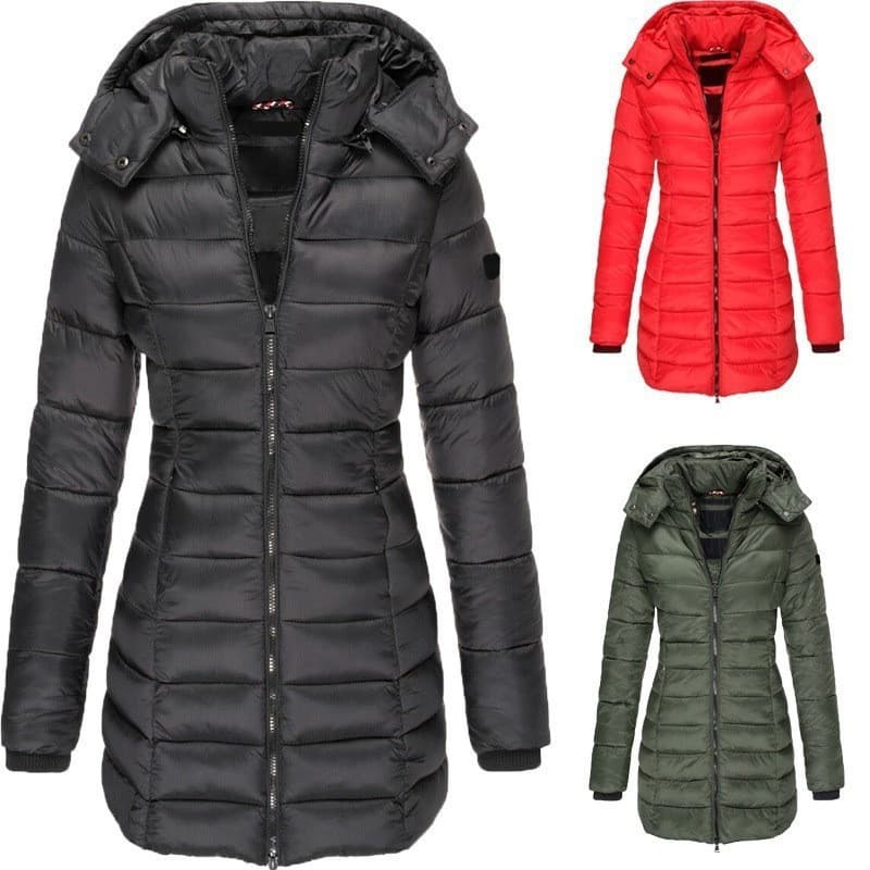 Parka Feminina Grossa E Quente De Inverno Com Zíperes , Sólido Casual Médio Fino Manga Comprida