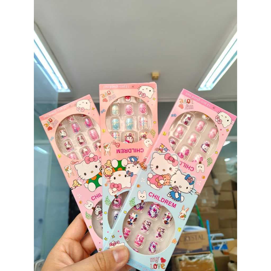 unhas postiças Hello Kitty + adesivos para colar a unha unhas Hello kitty Moda de meninas