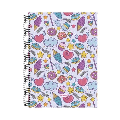 Caderno Escolar Capa Dura Doce Feminino 10 Matérias 160 Folhas Papel Branco