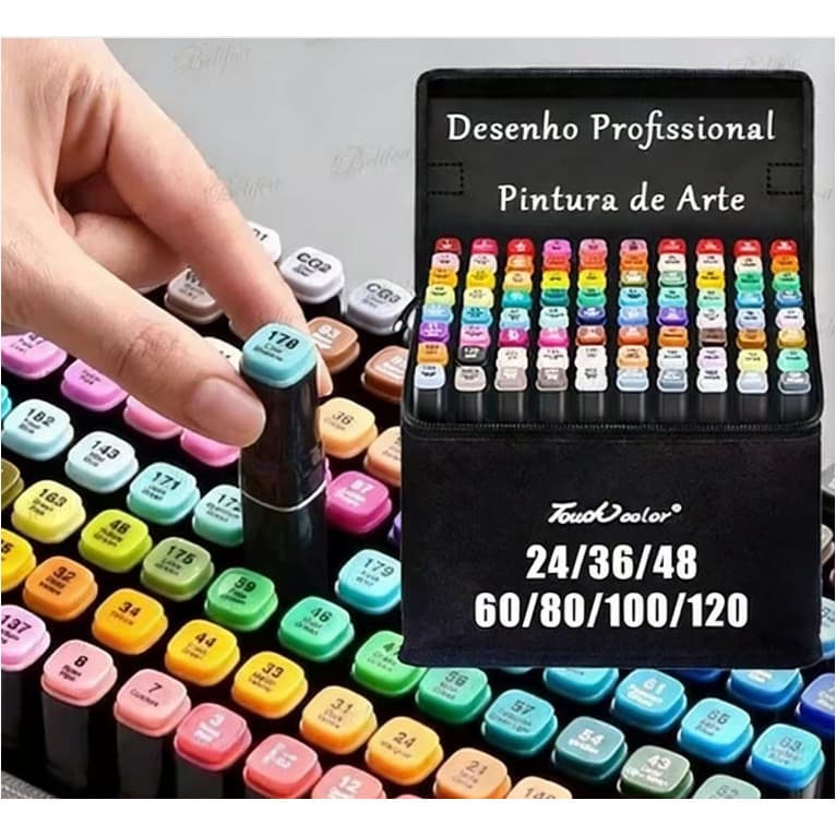 24/36/48/60/80/100/120 Cores Marcadores Caneta Marcadora de Ponta Dupla Preto Conjunto De Canetas Hidrográficas-BYB