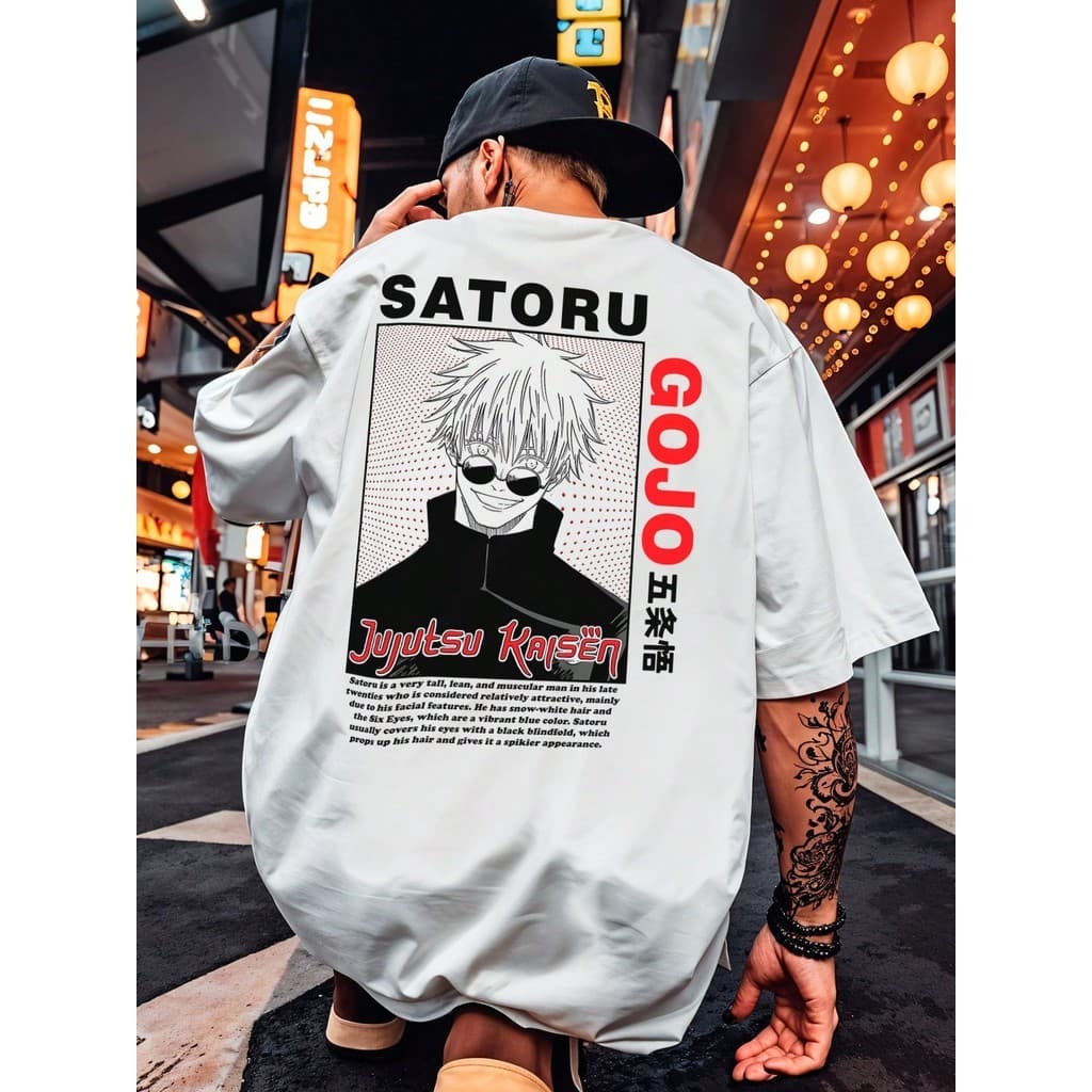 Camiseta Básica Streetwear Jujutsu Kaise Gojo Satoru  Fetiçeiro Classe Especial Manipulação Energia Desenho Anime