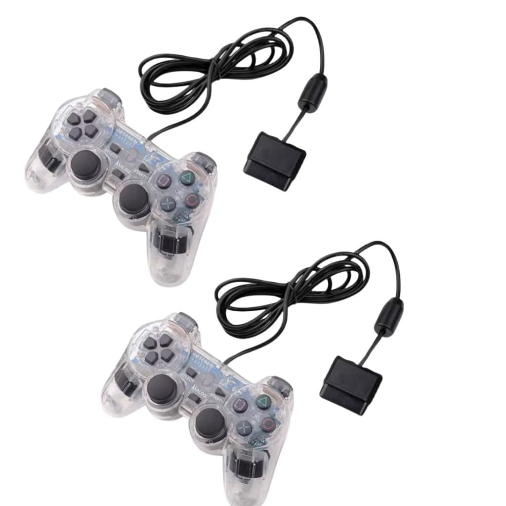 Kit 2 Controles Ps2 Joystick Com Fio Ergonômico Plug And Play Cristal Com Dupla Vibração